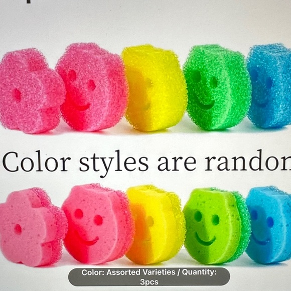 🍒5 items for $25.00 Smiley Face Cleaning Sponge Set - Pink, Yellow, Blue, Green - Picture 5 of 5